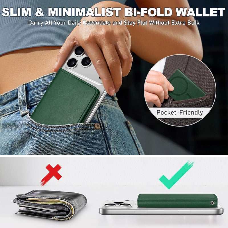 TUCCH for Magsafe Phone Wallet, RFID Blocking [6 Card Slots] [Clear ID Window] PU Leather Folio Women Men Magnetic Card Wallet for iPhone 17 16 15 14 13 12/Pro/Pro Max/Air/Plus, Evergreen - Image 5